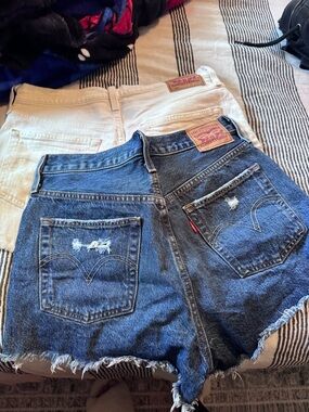 (2) Levi's Denim Cutoff Shorts in Dark Blue and White